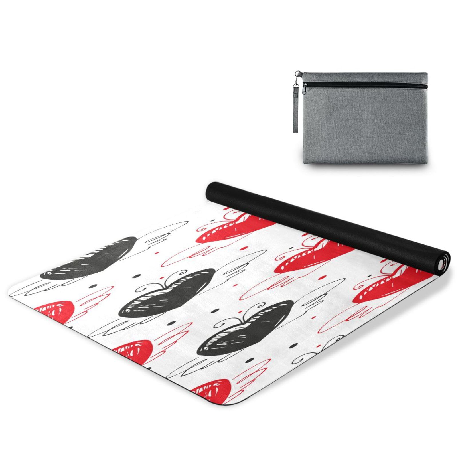 pnyoin Black and Red Hearts Yoga Mat for Women Men 71