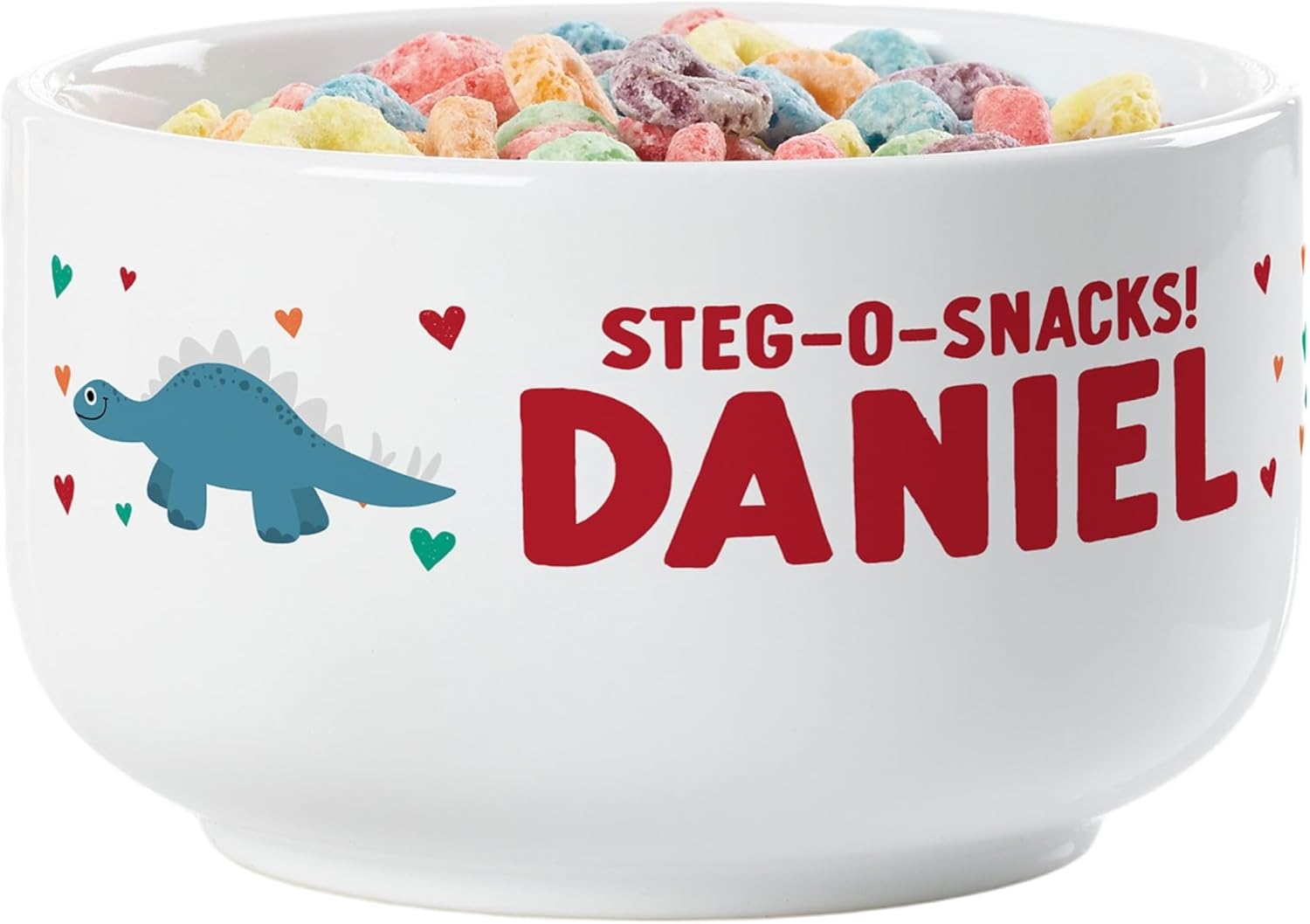 Personalization Universe Dino-Mite Personalized Kids 14 oz Cereal Bowl - Stoneware, Chip-Resistant, Dishwasher & Microwave Safe - Custom Dinosaur Design - For Snacks & Ice Cream
