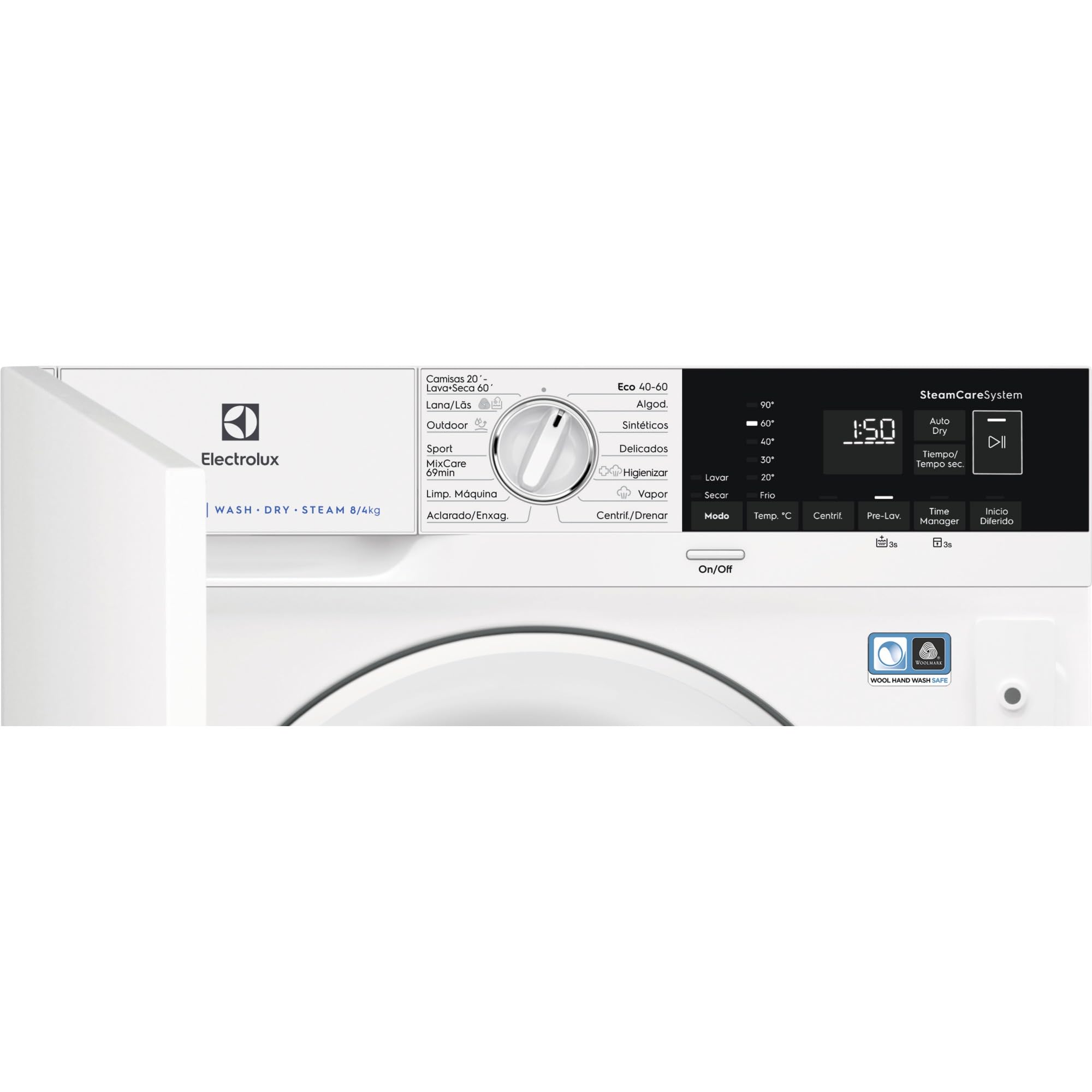 Electrolux EN7W4862OF Lavasecadora de Carga Frontal, Lava 8 Kg, Seca 4 Kg, Integrable, 1600 rpm, Serie 700, Función Vapor, Tecnología SensiCare, Sistema DualCare, Motor Inverter, Blanco, Clase A