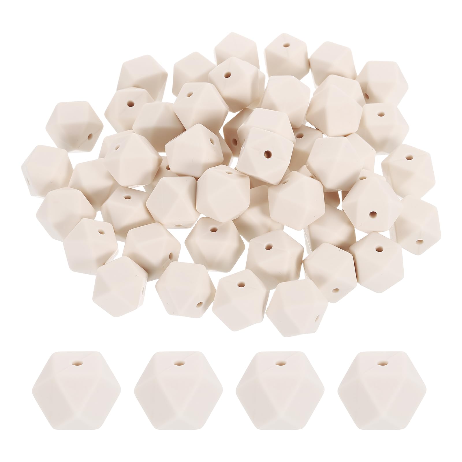 Perles focales hexagonales beige 14 mm en caoutchouc pour loisirs créatifs, stylos et bracelets