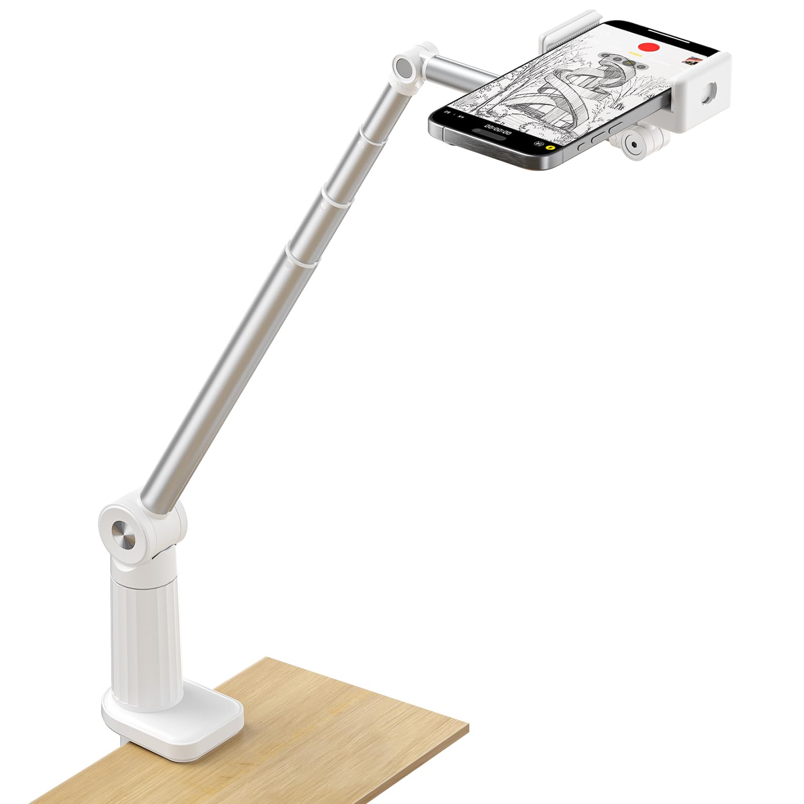 JSAUX Overhead Phone Mount, Phone Stand for Recording, Phone Holder for Recording, Tripod Content Creator Essentials Compatible with iPhone, YouTube/Vlog Video, Phone Holder for Desk [White-Titanium]