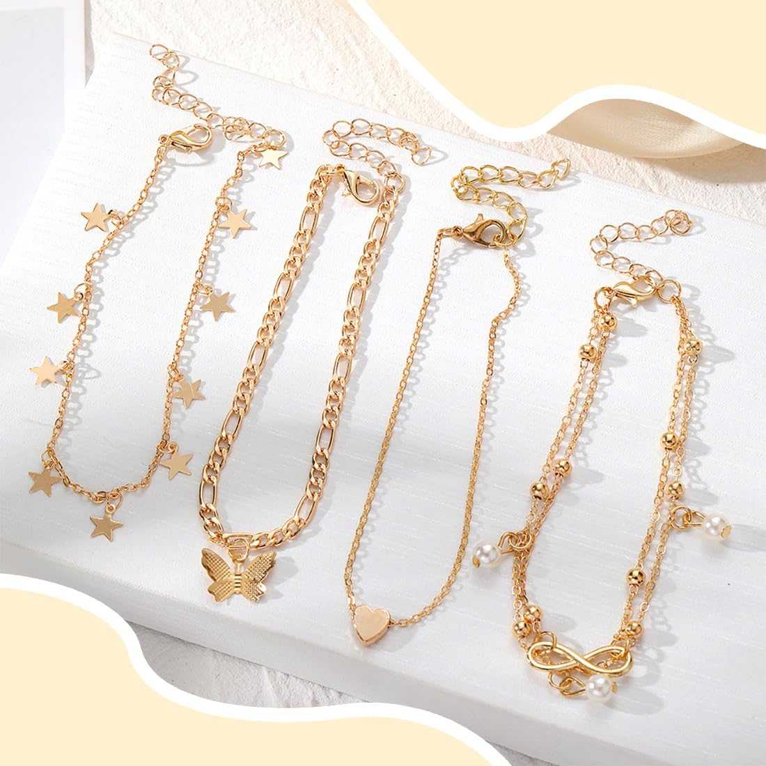 5 pezzi cavigliera per donna, cavigliera impermeabile per donna, gioielli cavigliera donna, gioielli cavigliera multistrato regolabile