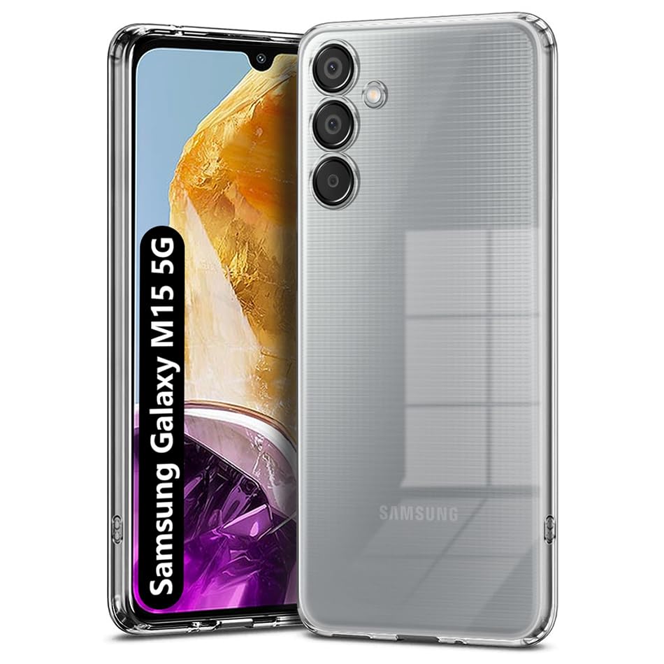 Image of Fashionury Crystal Clear Case for Samsung Galaxy M15 5G | Yellowing Resistance | Transparent TPU Silicone | Raised Camera Lips | Slim Transparent Cover