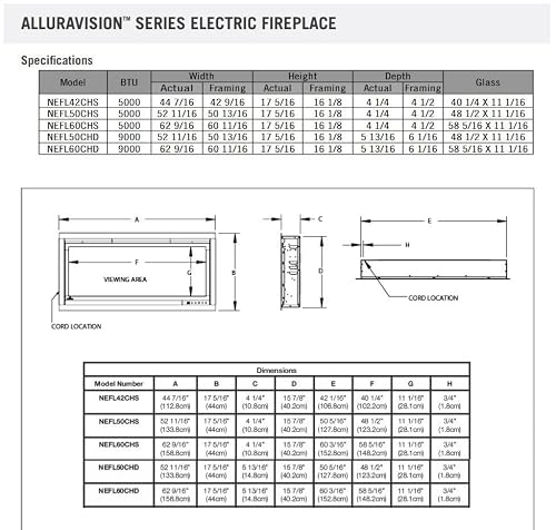 Napoleon Alluravision 60 - Nefl60Chs - Slimline, Wall Hanging Electric Fireplace, 60-In, Black, Crystal Ember Bed, 3 Flame Colors, Remote Included #TOP5
