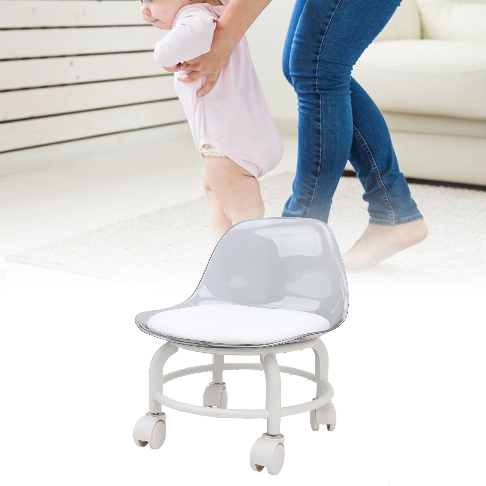 Taburete bajo con Rus Rus Giratorias 360 ​​Grados Taburete con Alta Resistencia Asiento con Plástico con Resp Cómodo para el Hogar Oficina Garaje Tienda