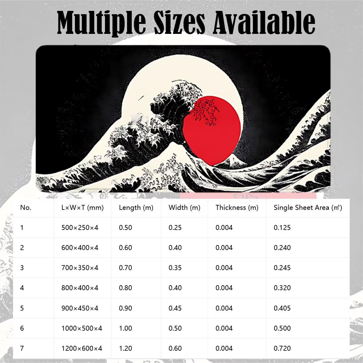 Tappetino Mouse Gaming XXL, Mousepad 1200x600x4mm onde Giappone 0x0-193 | Tappetino Scrivania con Base in Gomma Antiscivolo Bordi Cuciti per Computer, PC, Migliora la Precisione e la Velocità