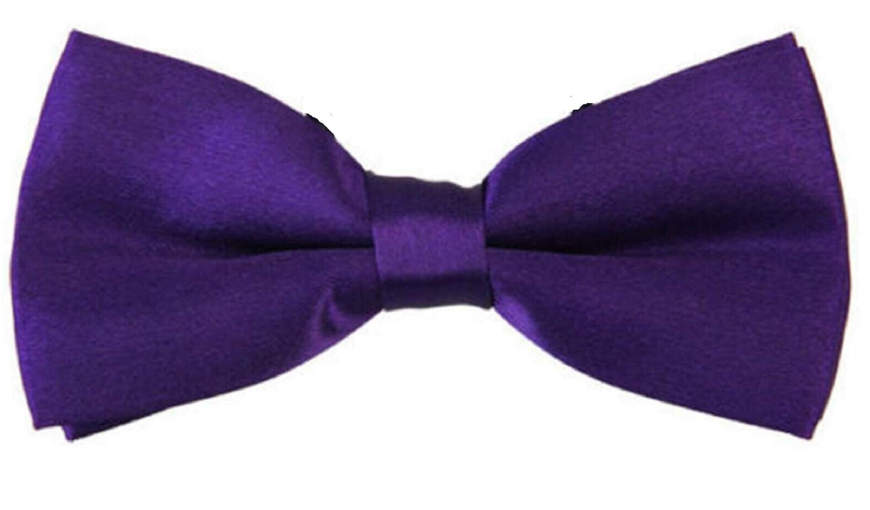 L&L® Mens Pre Tied Plain Satin Clip On Bow tie Wedding Party Fancy (Dark purple)