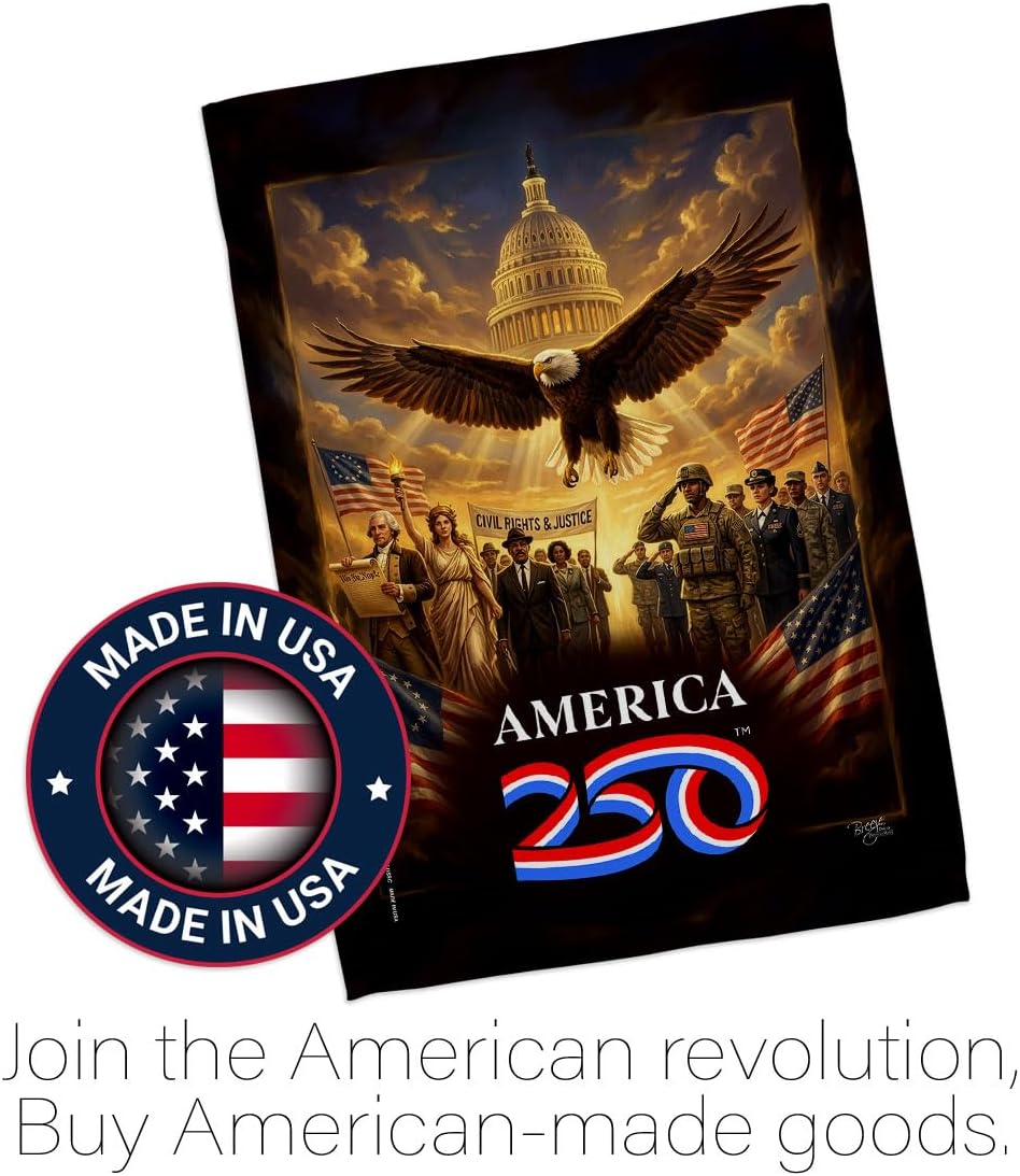 America 250 Flag Justice & Service Independence Day Wall Tapestry House Banner Official Licensed Merchandise Canvas Prints Yard Sign Textile Woven Fabric Poster USA 250th Anniversary Decoration Gift