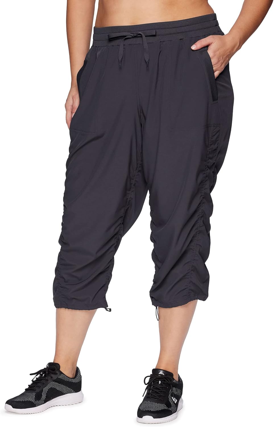 RBX Active Women's Plus Size Fashion Lightweight Woven Body Skimming Drawstring Capri Pant - Image 3