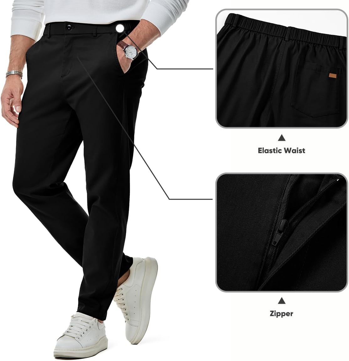 JMIERR Men's Chino Pants Casual Elastic Waist Tapered Golf Trousers - Image 4