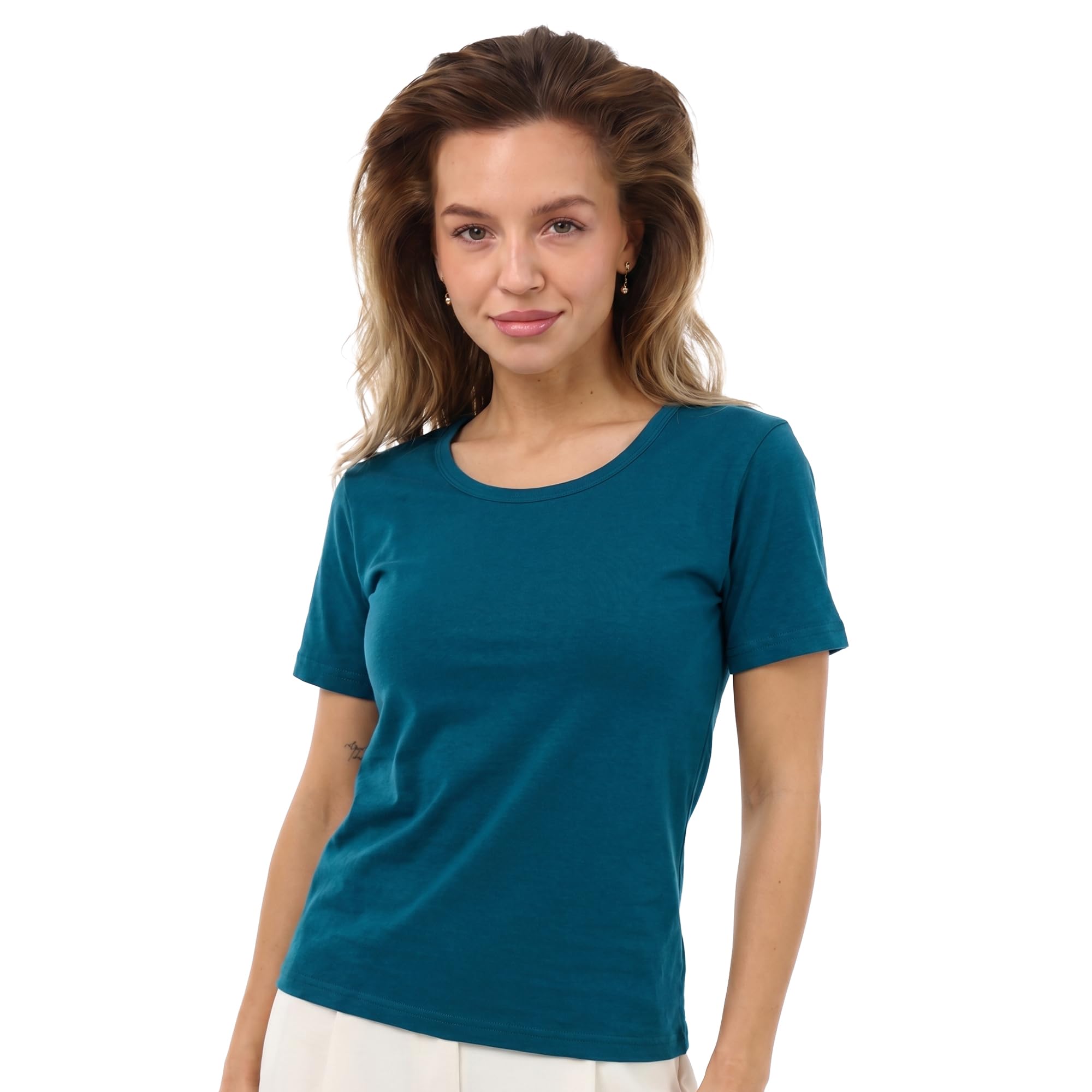 Merino.tech Maglietta Donna Lana Merino Manica Corta Intimo Sportivo (Dark Teal Scoopneck, M)