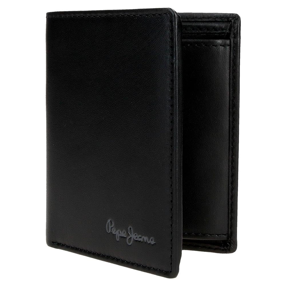 Pepe Jeans Luton Cartera Vertical Negro 8,5x10,5x1 cms Piel by Joumma Bags