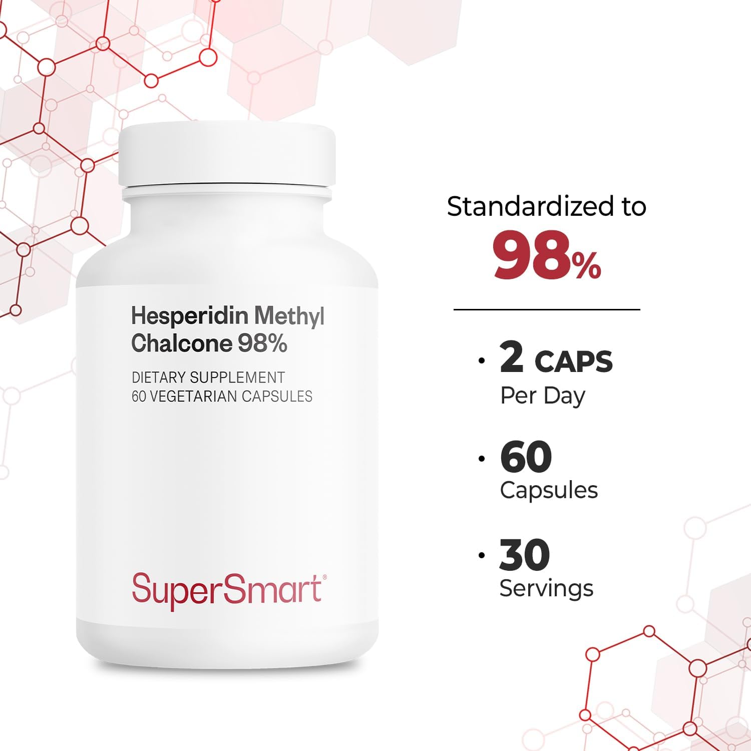 Supersmart - Hesperidin Methyl Chalcone 1000mg per Day (98% Pure) - Citrus Aurentium Extract Supplement | Non-GMO & Gluten Free - 60 Vegetarian Capsules