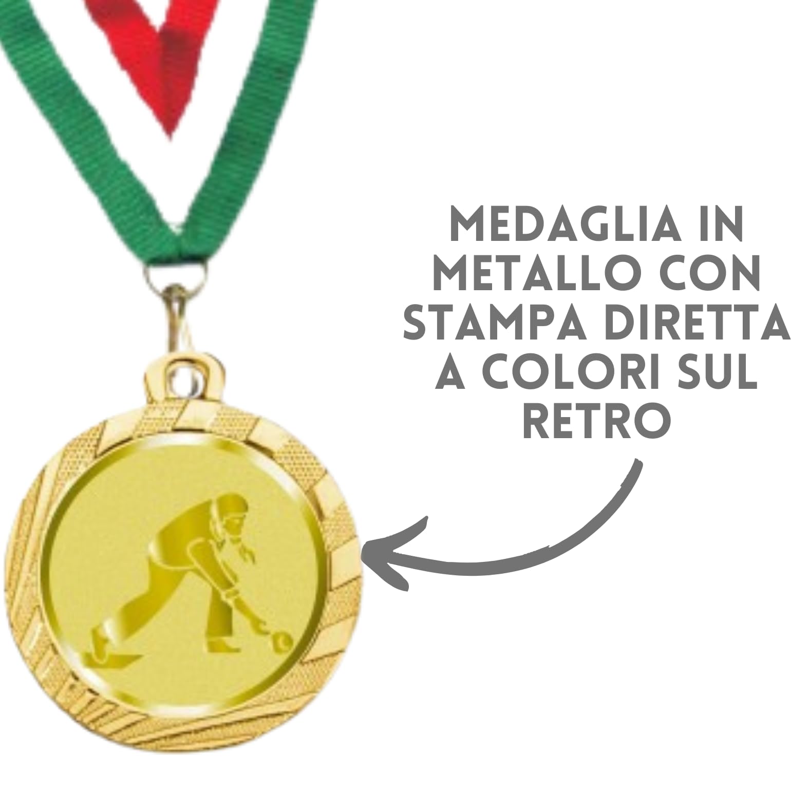 Stock Medaglie Personalizzate Premiazioni Bocce da 3,2 cm con Laccetto Medaglia Personalizzabili in Metallo con Stampa Personalizzata, Sport | 23.00.32.G