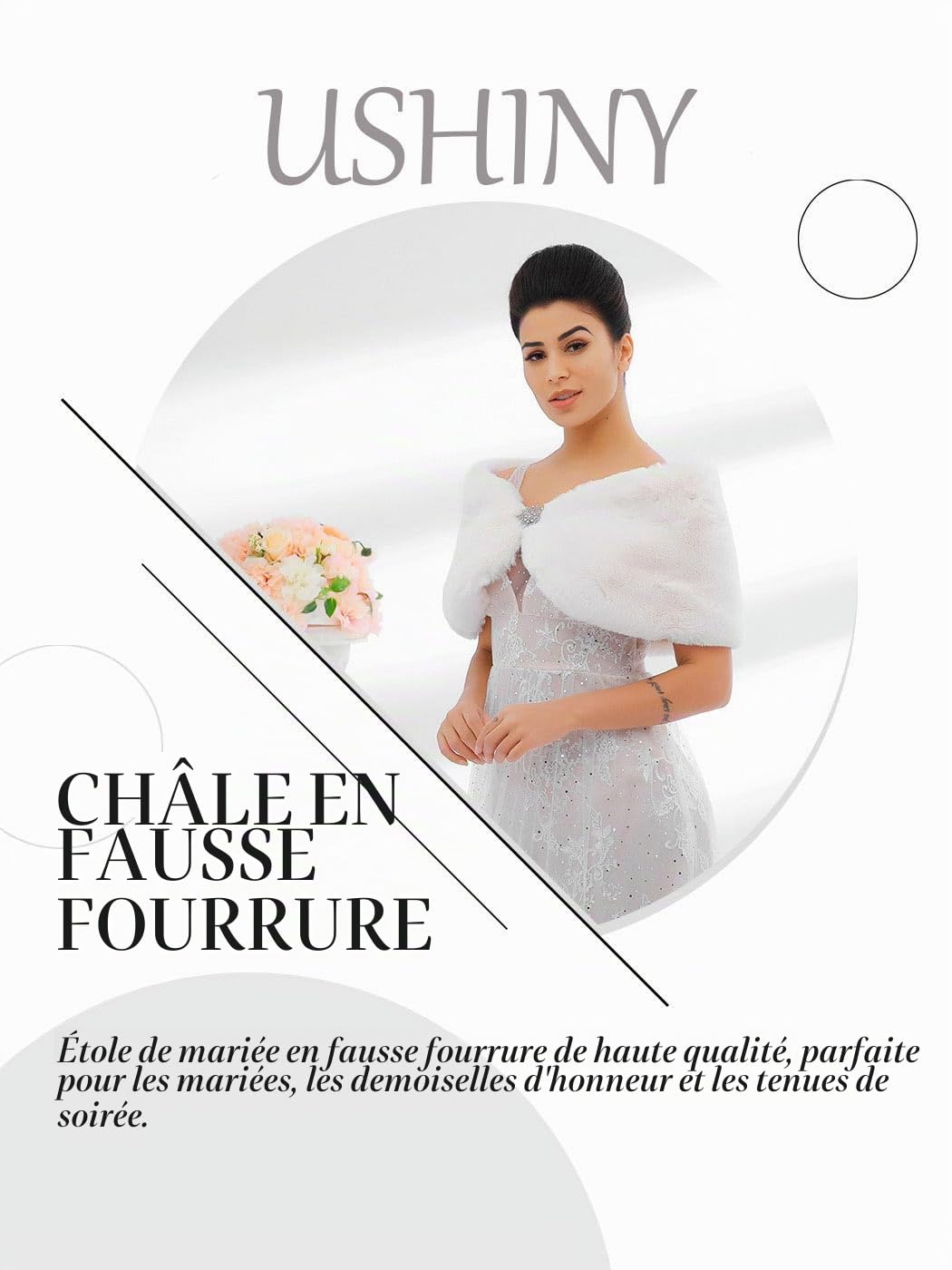 Étole et écharpe en fausse fourrure de lapin pour femme - Étole de mariage - Jeté de robe de mariée