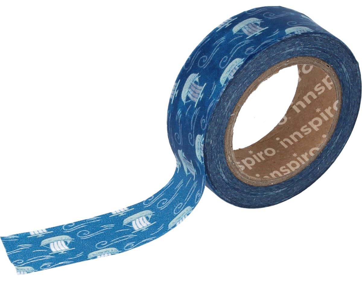 INNSPIRO Masking Tape Washi Boats Blue 15 mm x 10 mm Ultramar Series