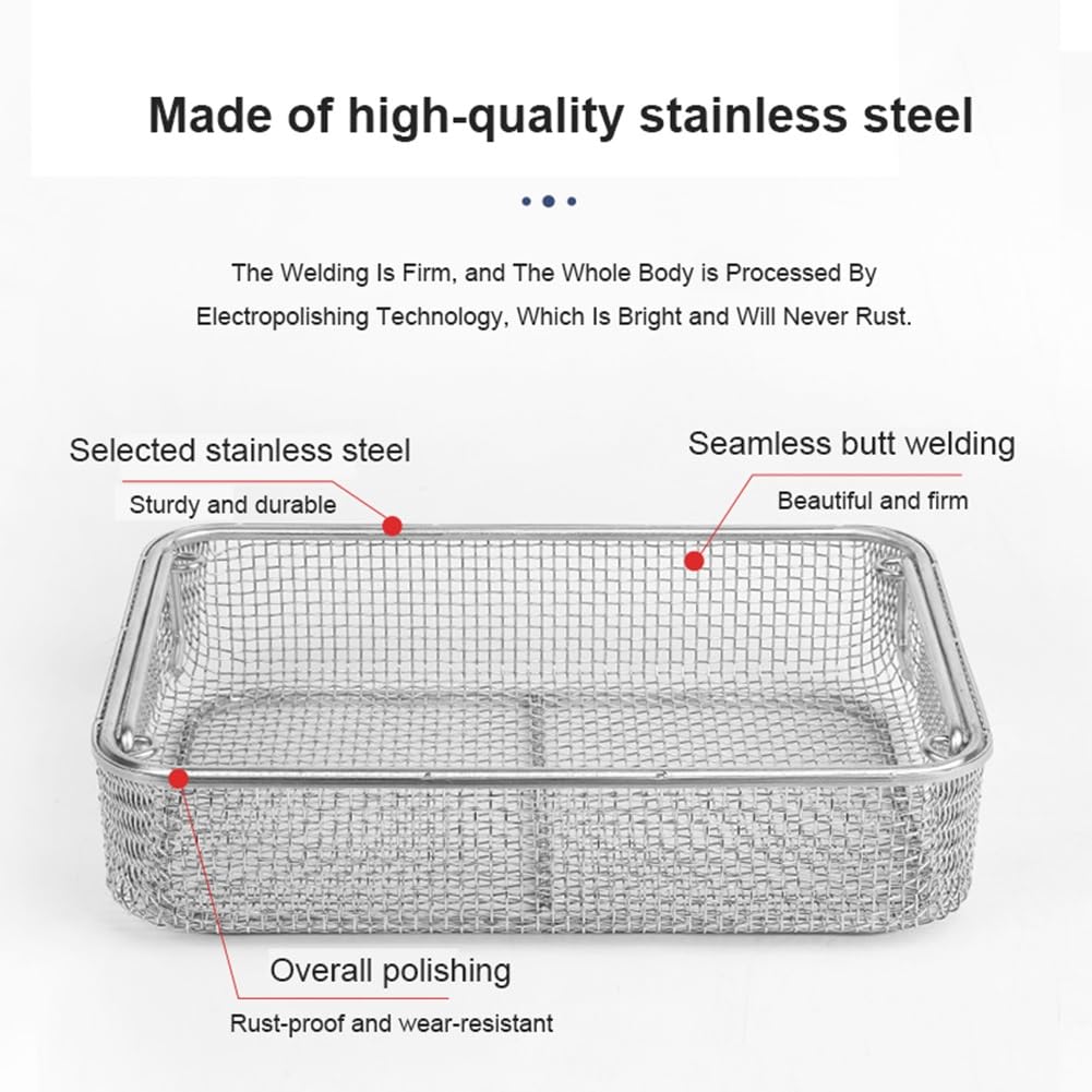 Instrumentententablett aus Edelstahl – 304 medizinischer Sterilisationskorb, perforiertes 4-mm-Mesh für Krankenhaus und Labor, 40 cm x 20 cm x 7 cm
