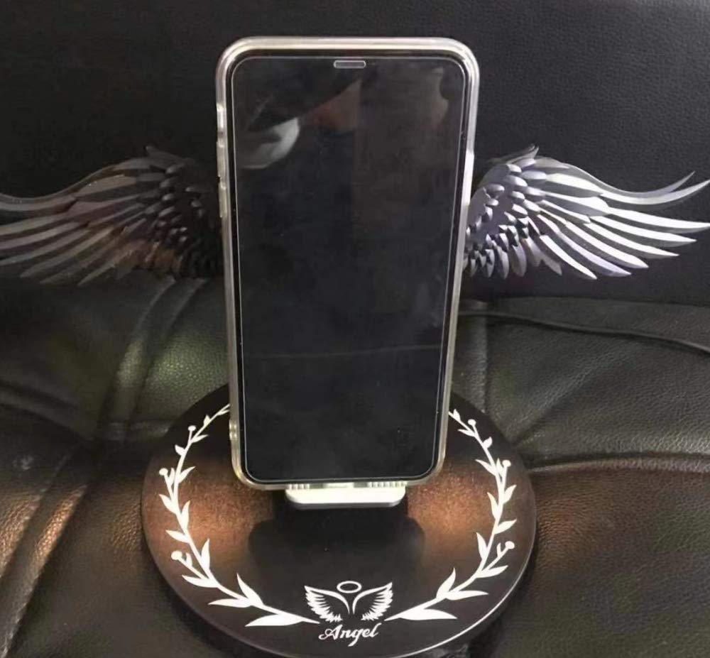 Listo para enviar original 10 W ángulo ala cargador inalámbrico mejor regalo sagrado cargador rápido lámpara de noche con cargador inalámbrico para teléfono móvil (negro)
