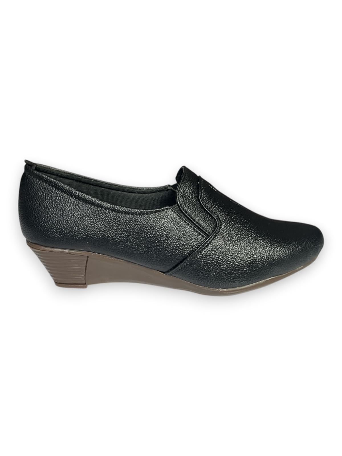 Black Leather Look Wedge Heel Slip-On Formal Shoes for Women BELLET-picture-50
