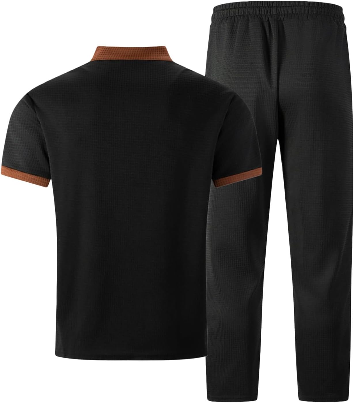 Cambkatl Men's Waffle 2 Piece Outfits Color Block V Neck Short Sleeve T-Shirt & Straight Pants Tracksuit Sets with Pockets