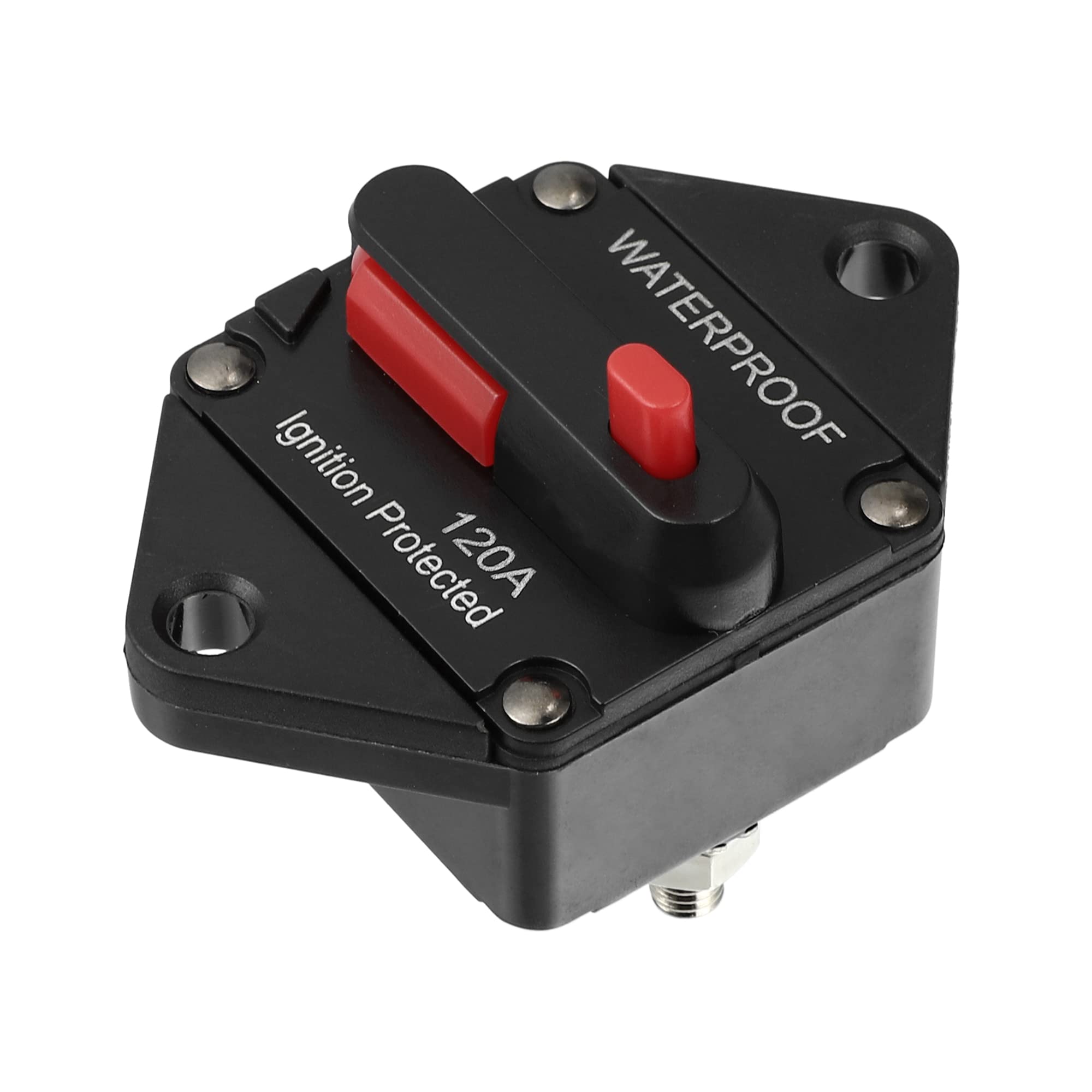 X AUTOHAUX Auto Leistungsschalter 120A Wasserdicht Reset Sicherung 12-48V | 1 Stück, Kunststoff/Zinklegierung Stahl, 7.4x5.5x4.9cm, Überlastschutz, Notausschalter, DC 12-48V