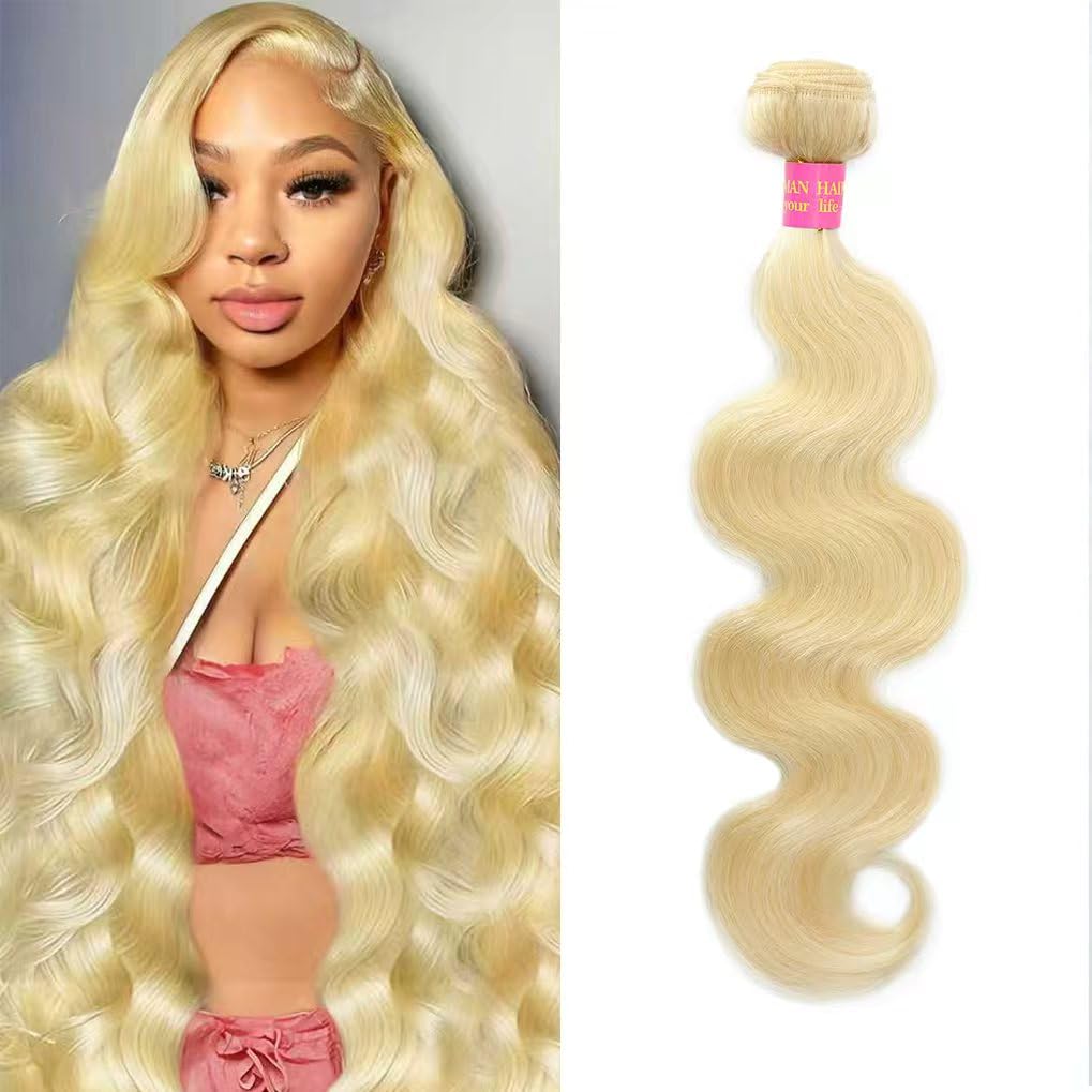 613 Bundles Human Hair 26 Inch Blonde Bundles Human Hair Body Wave One Bundle, 100% Raw Indian Hair, Can Be Dyed, Highlighted or Restyled, Minimal Shedding, No Tangle, Easy to Take Care of.