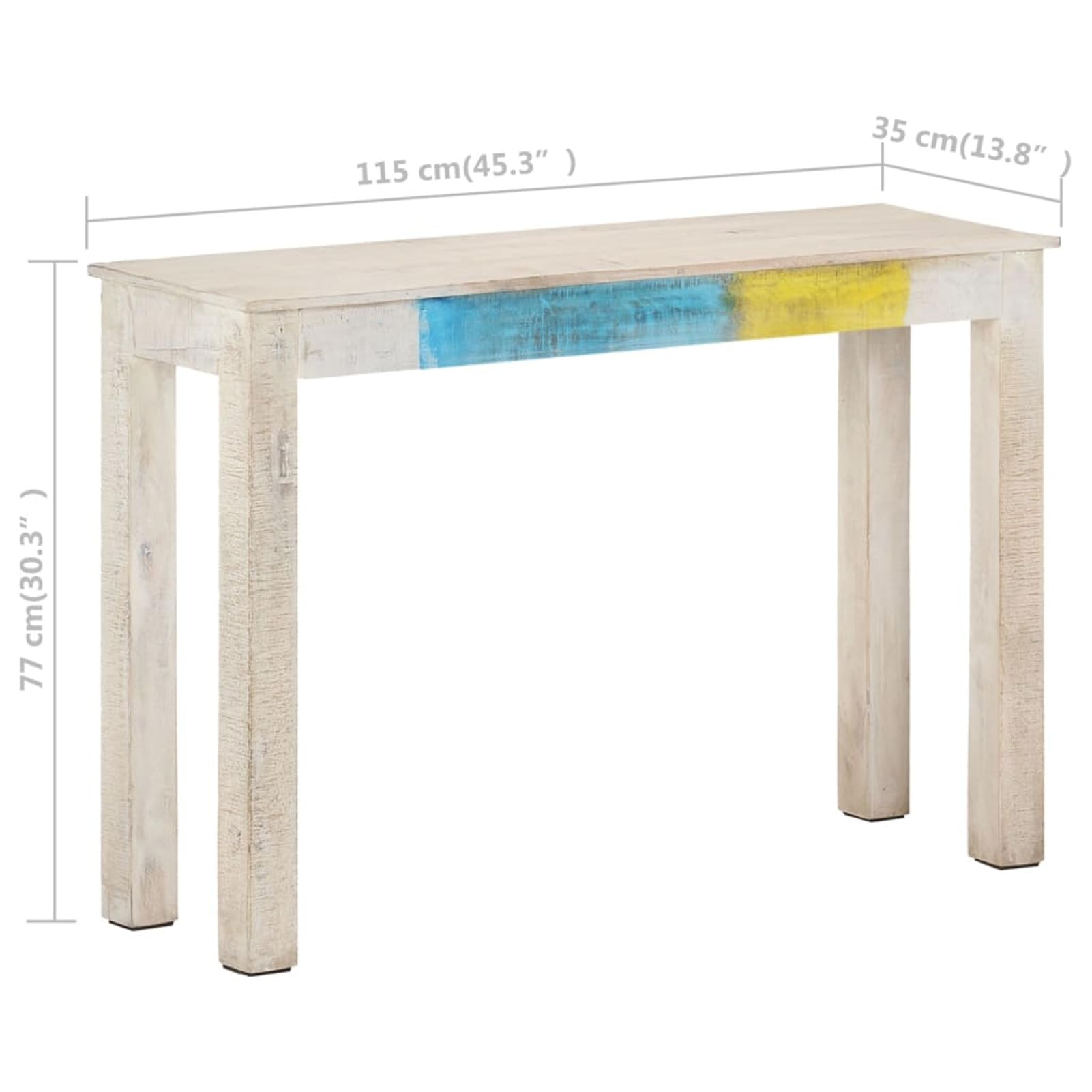 Homgoday Tavolo Consolle Bianco 115x35x77 cm in Legno di Mango Grezzo, Tavolino da Salotto, Tavolinetto da Soggiorno, Tavolo per Ufficio Camera da Letto Giardino
