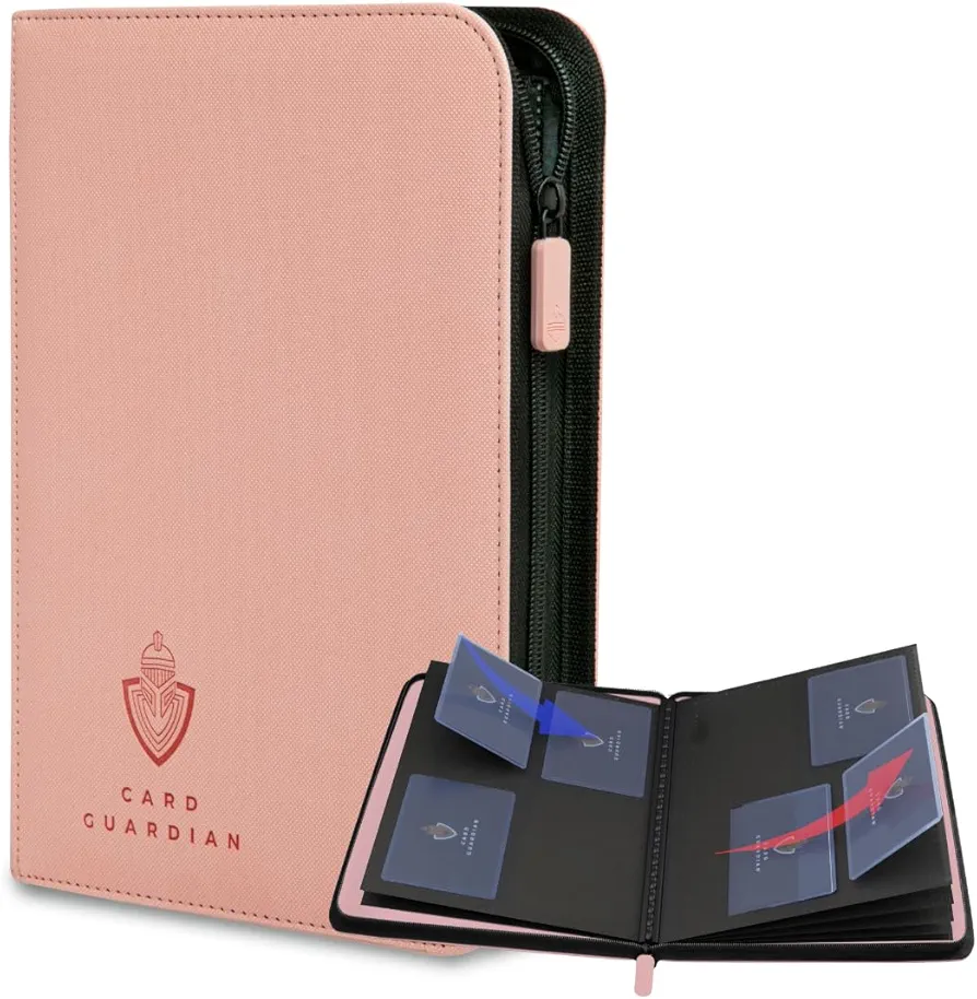 Card Guardian - 4 Pocket Premium Binder for 160 Cards (Pink) | Zipper Closure and Side Loaded Pockets | Compatible with Trading & Sports Cards including Magic the Gathering, Yugioh, Baseball Cards