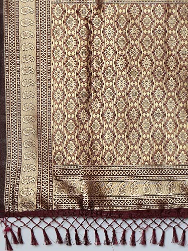 Image of AKHILAM Women's Banarasi Silk Blend Woven Design Golden zari Work Saree With Unstitched Blouse Piece (2PAKHI41 Parent)