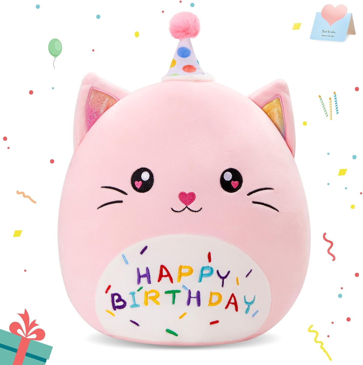 Houwsbaby 14インチ ピンク 誕生日 猫 ぬいぐるみ 枕 おもちゃ 創造的な猫 ぬいぐるみ かわいい猫型 誕生日プレゼント