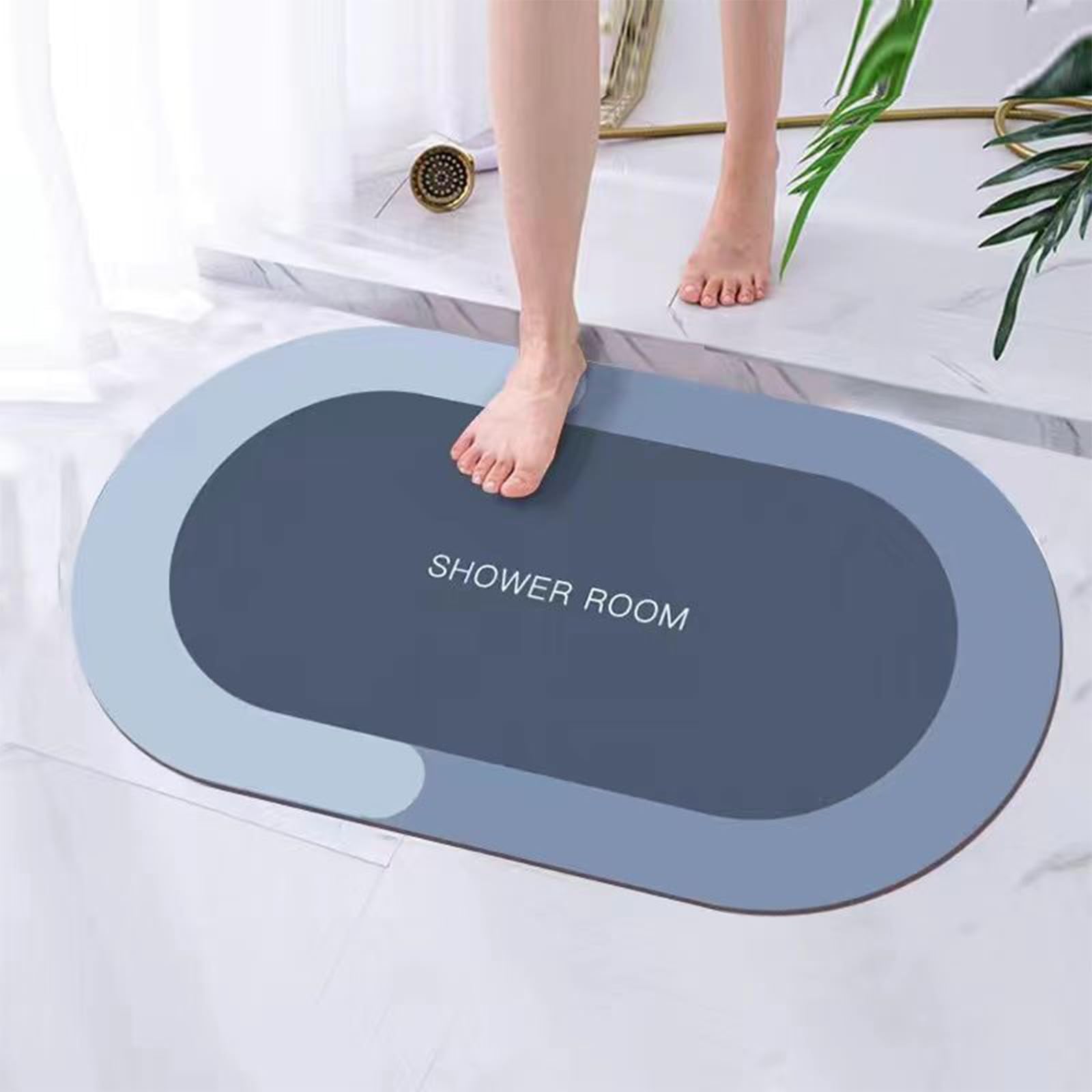 squarex Upgraded Thicken Rubber Non-Slip Quick Dry Rugs Under Door Super Absorbent Fashion Washable Oval Floor Bath Mat Easy Care Shower Rug for Outside Bathtub Shower Room - 16"x24"