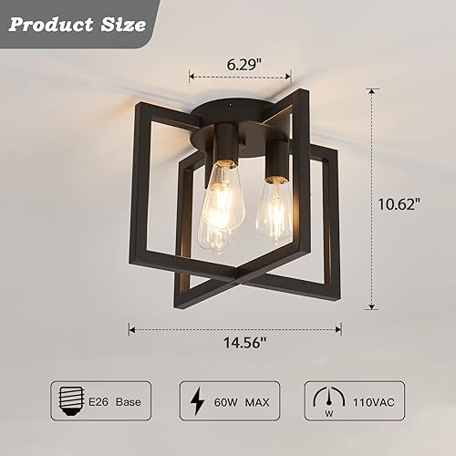 Miniatura 2 de ZGLAOJT Lámpara de Techo de 3 Luces, Candelabro Industrial Negro Semi Empotrado, Iluminación de Techo para Cocina Sala de Estar Dormitorio Casa de
