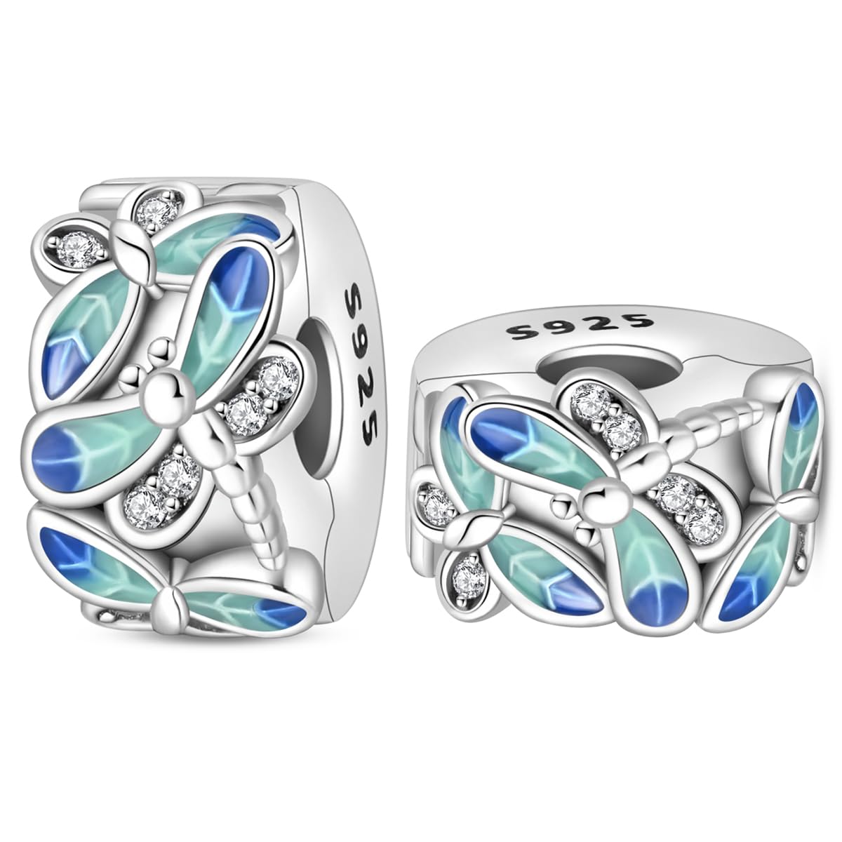 LONGLUCK 925 Sterling Silver Stopper Clip Charms for Bracelet Necklace Spacer Beads with 5A Cubic Zirconia Mother's Day Christmas DIY Gift for Women(