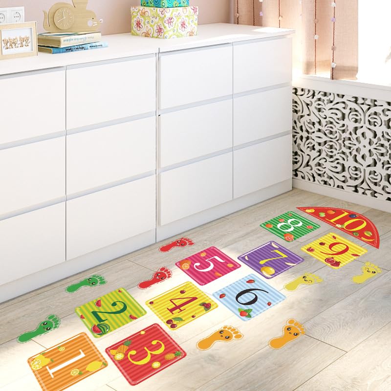 MAAGHI Number Hopscotch Game Floor Decor Stickers, Creative Cartoon Decoration Wallpaper Sticker, DIY Digital Grid Game Wall Decor for Baby Kids Room Bedroom (Red) 3