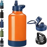 Vista 14 de Botella de agua aislada de 40 onzas con popote, termo de acero inoxidable con vacío, botella de agua térmica grande con 3 tapas a prueba de fugas