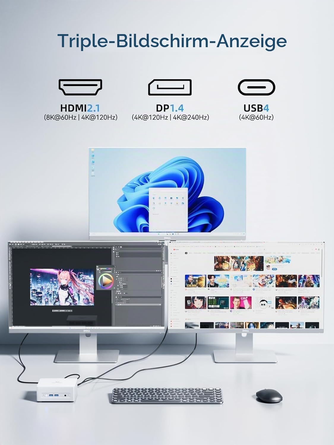 MINIS FORUM UM880 Plus Mini PC, AMD Ryzen 7 8845HS, 8C/16T bis 5,1 GHz, Radeon 780M, OCuLink, Triple Display, 8K@60Hz, WiFi 6E, 5X USB, Barebone ohne RAM/SSD
