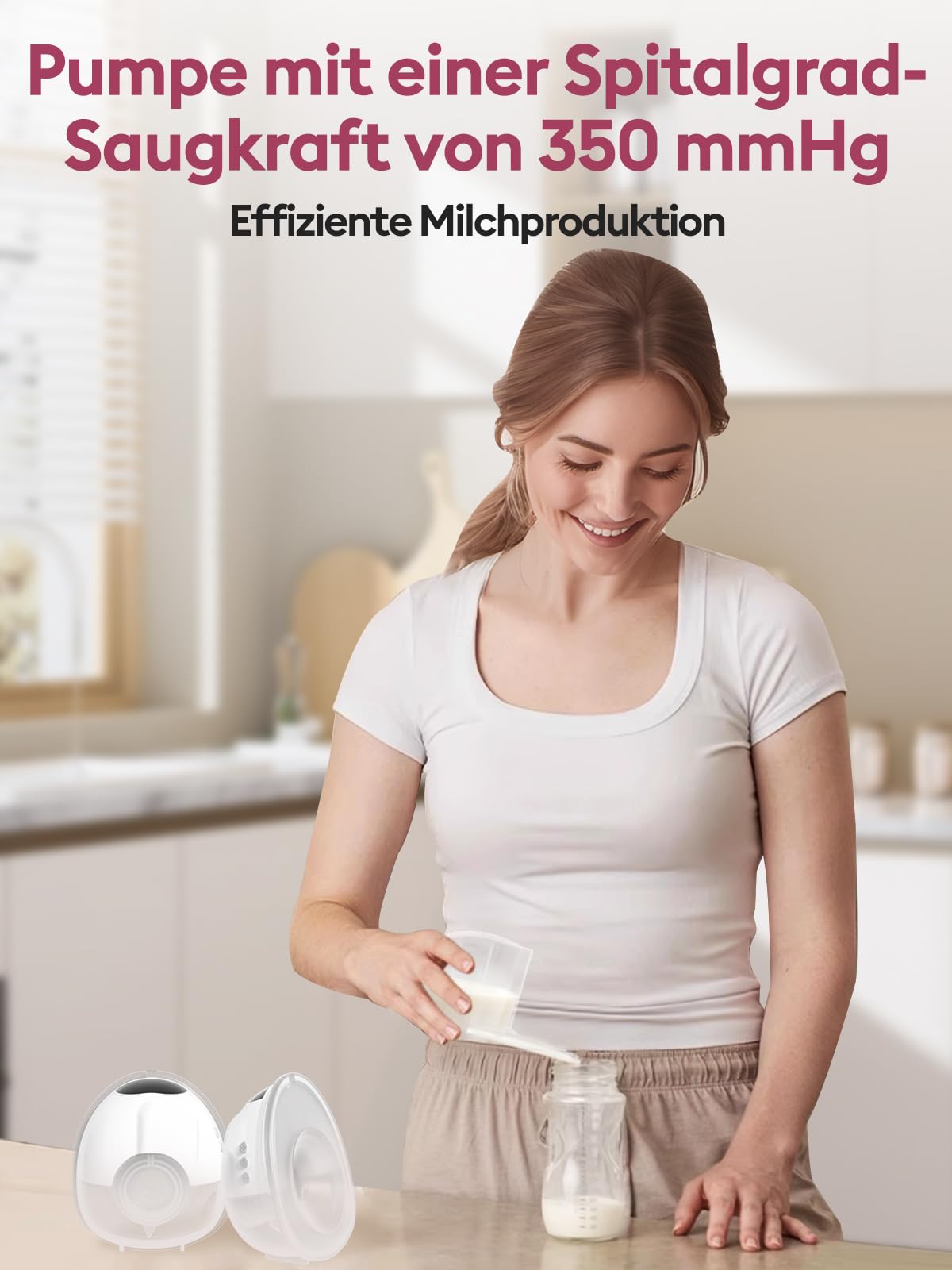 Lulia Milchpumpe Elektrisch Handsfree, Tragbare Elektrische Milchpumpe mit 4 Modi &9 Stufen, 350mmHg Starke Absaugung, BPA Frei, Freihändig Doppelmilchpumpe mit 17/19/21/24 mm Flansch (2Packs)