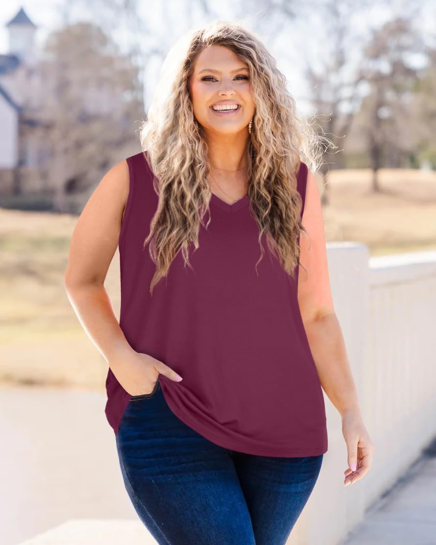 Plus Size Tanks Women Summer Top V Neck Sleeveless Top Loose Fit Tee Workout Shirts - Image 2