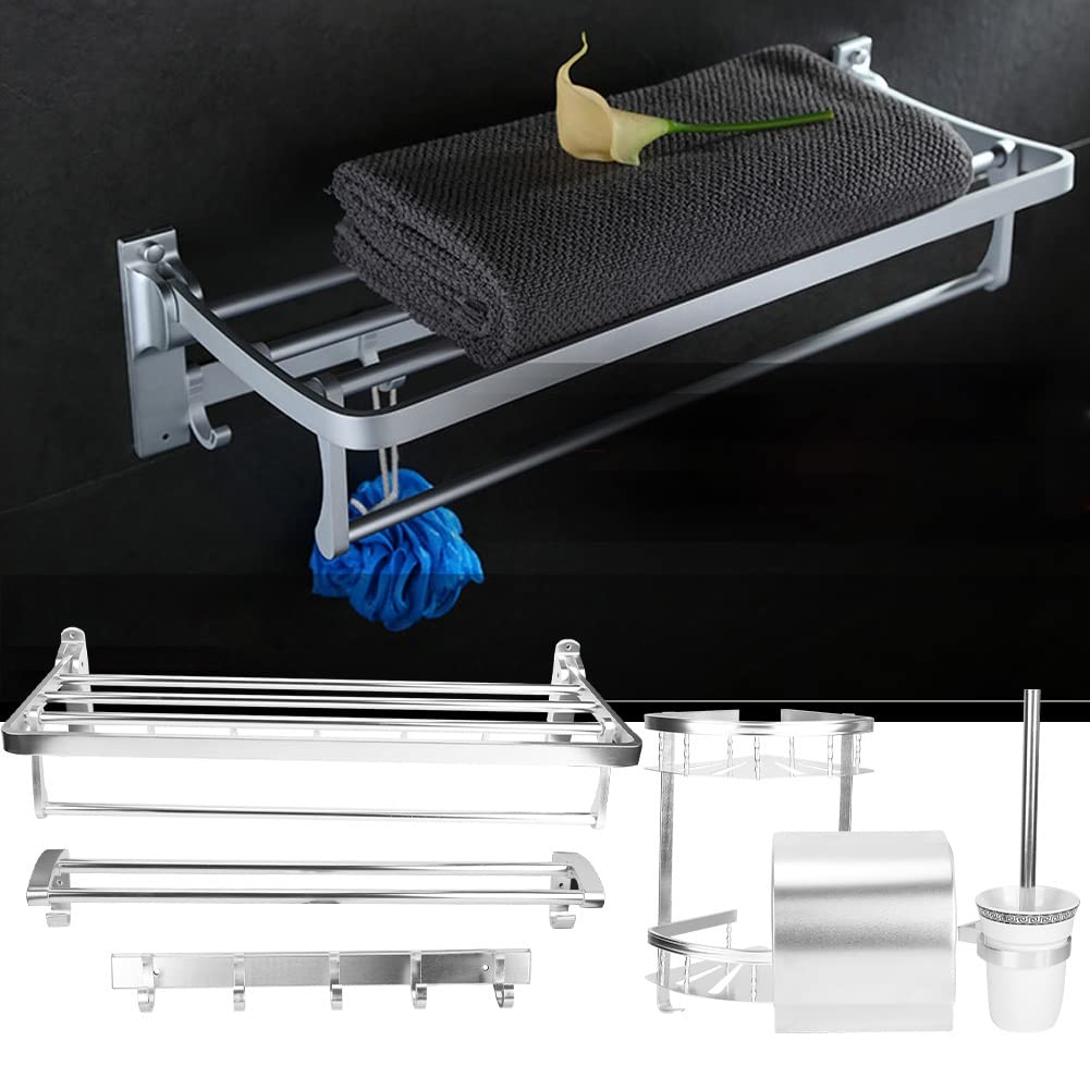 Exquisitos estantes de baño Caddy de ducha Juego de estantes de almacenamiento de baño montados en la pared, Soporte de esquina triangular, Toallero, Soporte de papel de rodillo, Caja de pañuelos Esco