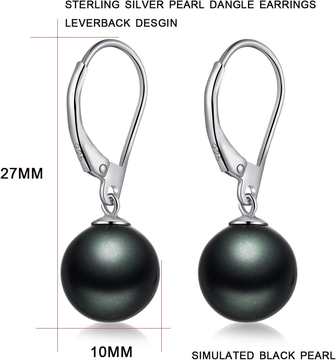 Han han 925 Sterling Silver Pearl Dangle Earrings for Women 10MM - Image 3