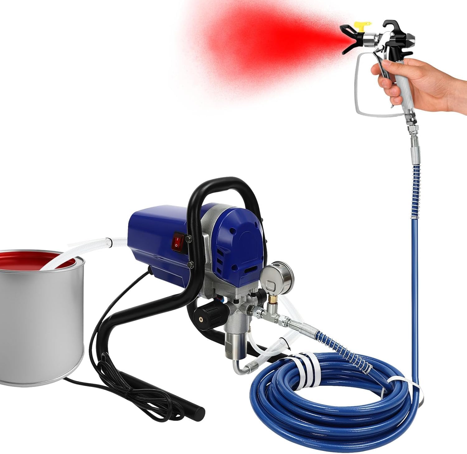 Pistola de Pintura sin Aire 750W 2900PSI Alta Presión, Pistola de Pintura Eléctrica 13000RPM con Manguera 9M para Paredes, Techos, Vallas, Muebles, Pintura de Bricolaje Interior y Exterior
