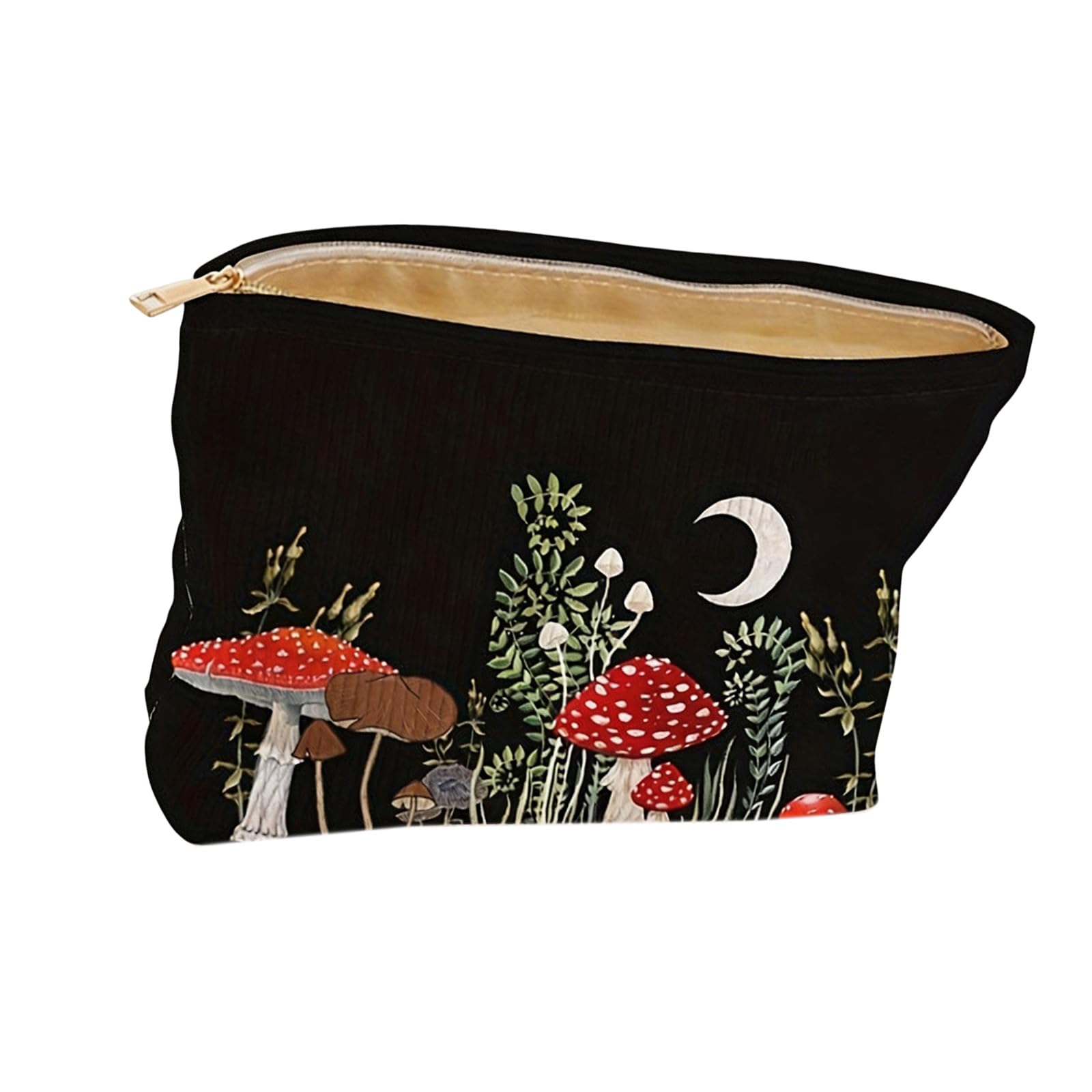Xinsheinelry Moons and Mushroom Print Corduroy Zippers Pouches for Cosmetics Stationery Travel Accessory Multipurpose Storage Bag