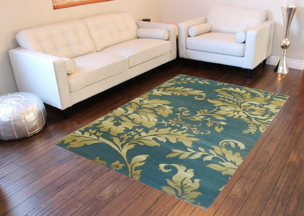 Modern Floral Area Rug Design Tiffany 165 Sky Blue (8 Feet x 10 Feet)