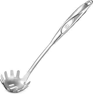 Premium Stainless Steel Pasta Spoon - 12' Server With Teeth - Metal Fork for Spaghetti and Noodles - Easy to Use & Clean Utensil
