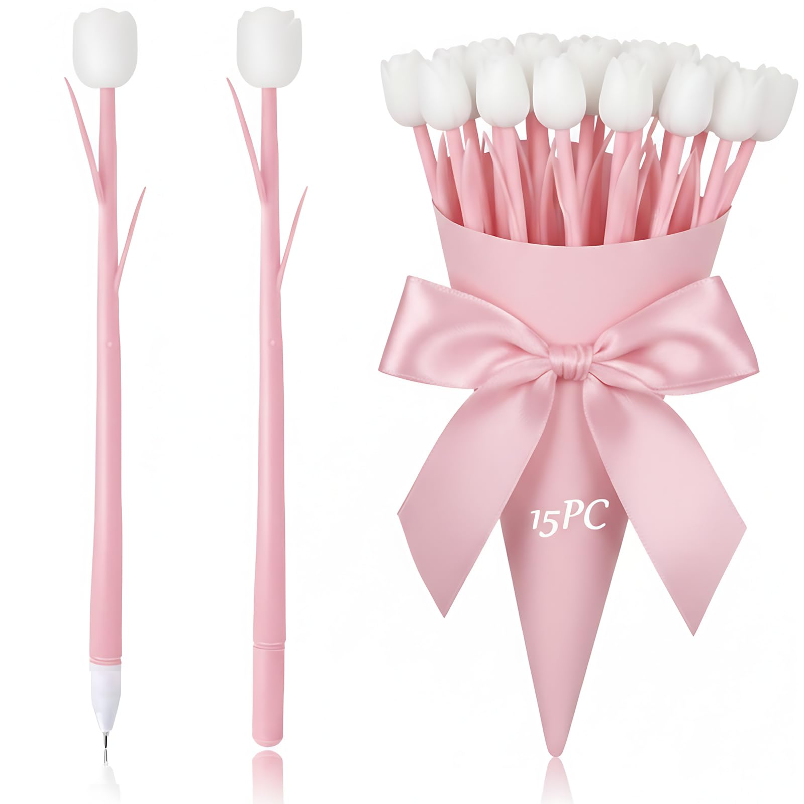 BieFuSin 15Pcs Ballpoint Pens, Silicone Plants Shaped Pen, Color Changing Flower Pen(Pink)