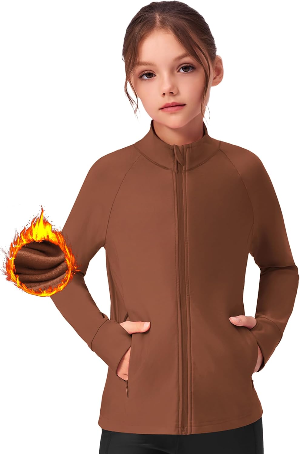 Zaclotre Girls Fleece Jacket with 4 Pockets Long Sleeve Zip Up Warm Athletic Winter Coat Kids Sweatshirt for 5-14 Y