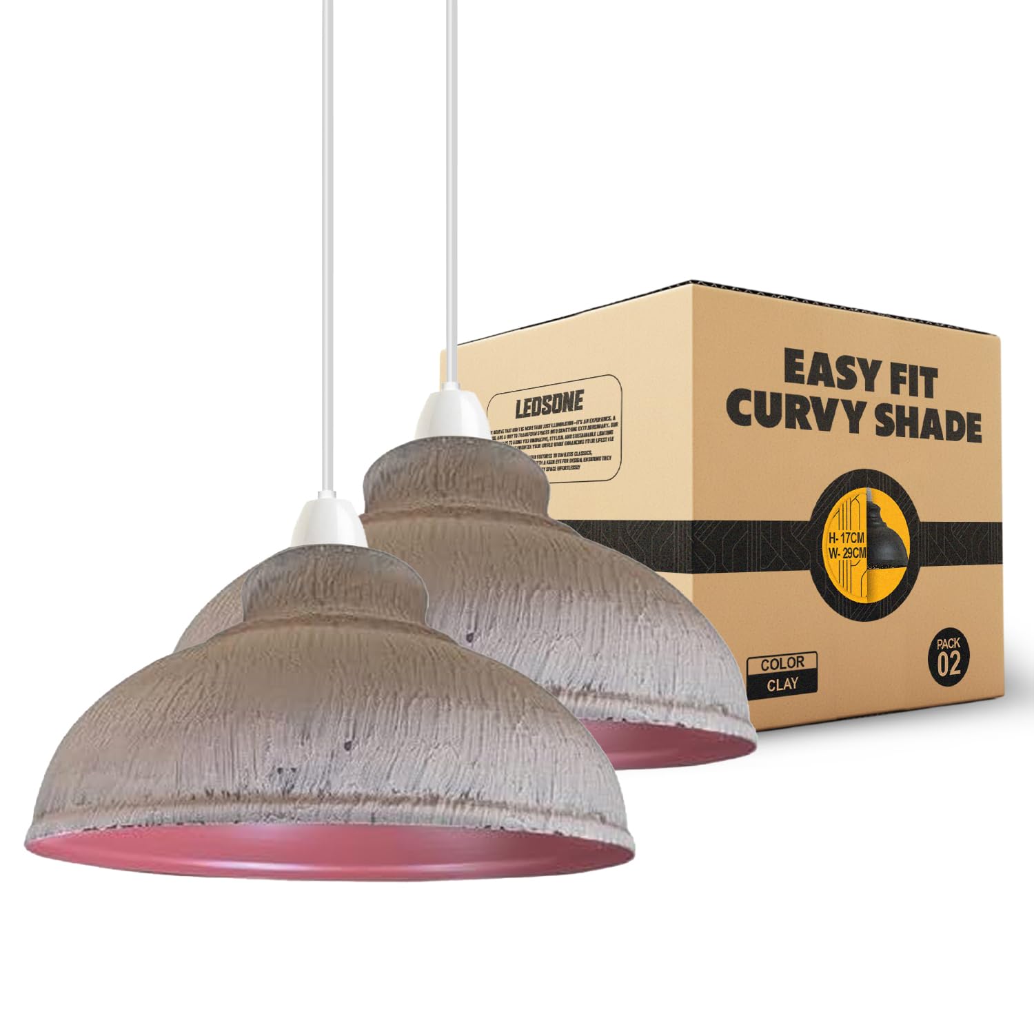 LEDSONE 2-Pack Retro Metal Ceiling Lamp Shades, Army Cama Dome Design, 29cm, Easy Fit for Bedroom, Kitchen, Living Room, Hallways, Office, Dining Room (Clay) — image 1