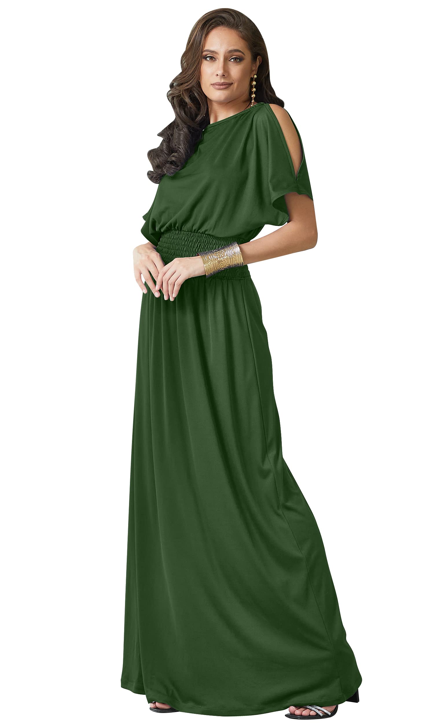 KOH KOHWomens Split Sleeves Smocked Elegant Cocktail Long Maxi Dress