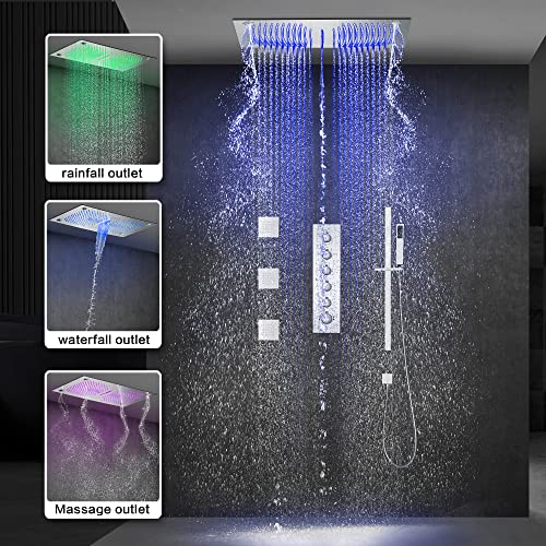 Cascada Luxury 16”x28” Music LED shower system with built-in Bluetooth Speakers, 5 functions (Rain, Waterfall, Mist Outlet, Body Jet & Hand Shower) & Remote Control 64 Color Lights (Brushed Nickel) miniatura 2