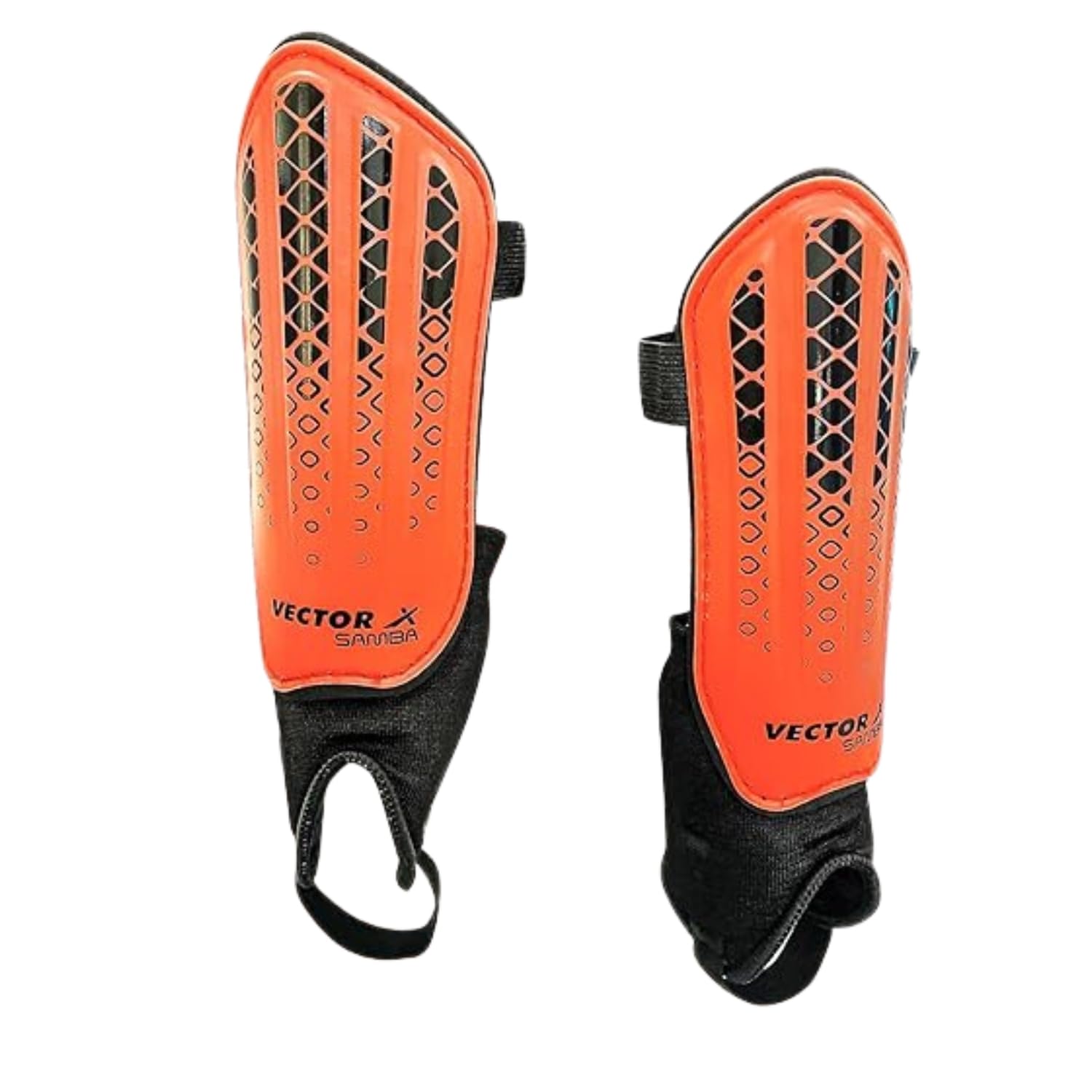 Vector X Samba Shin Guard with Ankle Protection | Hard Shell with EVA Foam Cushioning | Adjustable Straps | Ideal for Football & Hockey Training (Orange/Black, Junior)-image-27